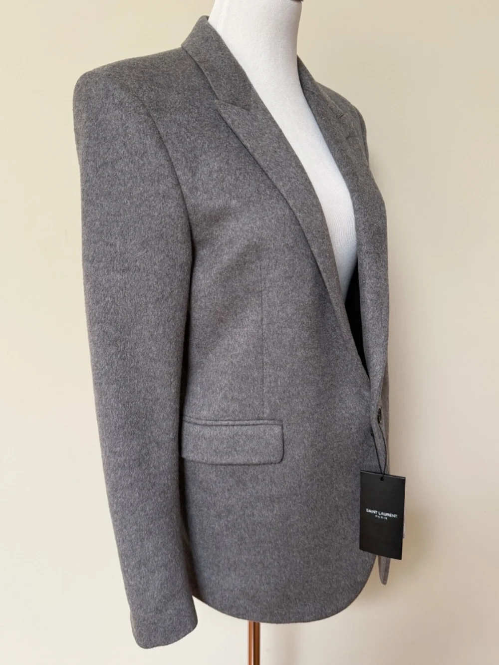 Saint Laurent YSL Gray Cashmere Wool Flannel Silk Lined Blazer Jacket